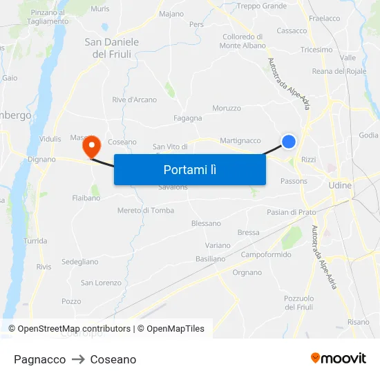 Pagnacco to Coseano map