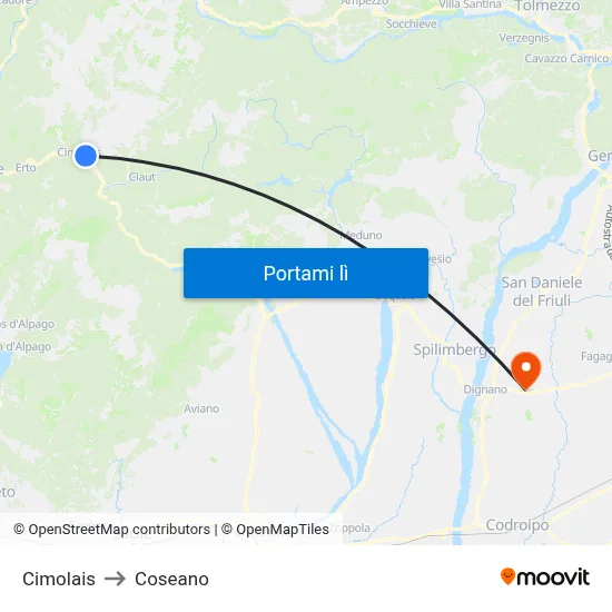 Cimolais to Coseano map