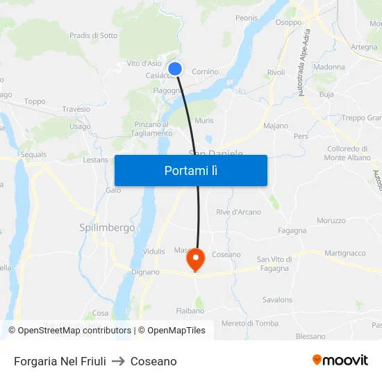 Forgaria Nel Friuli to Coseano map