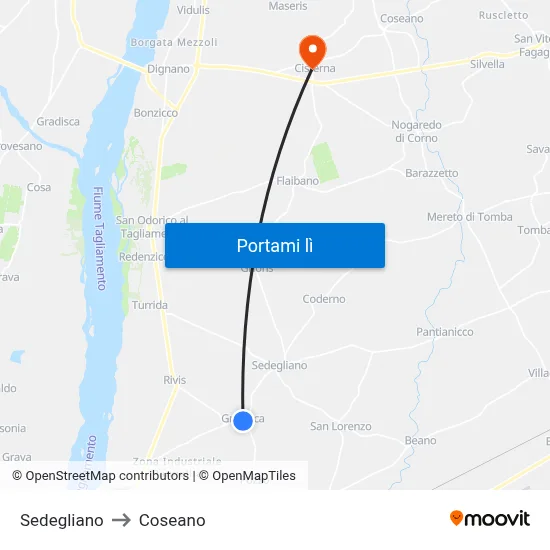 Sedegliano to Coseano map