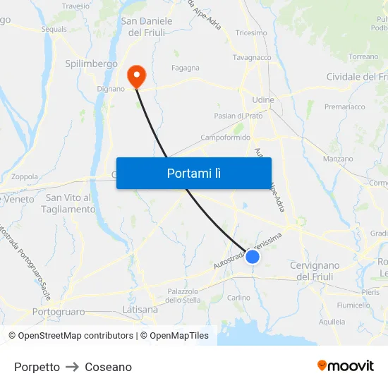 Porpetto to Coseano map