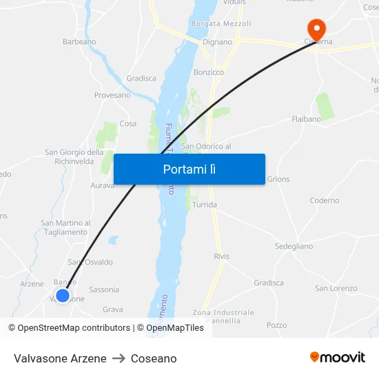 Valvasone Arzene to Coseano map