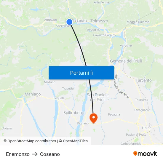 Enemonzo to Coseano map