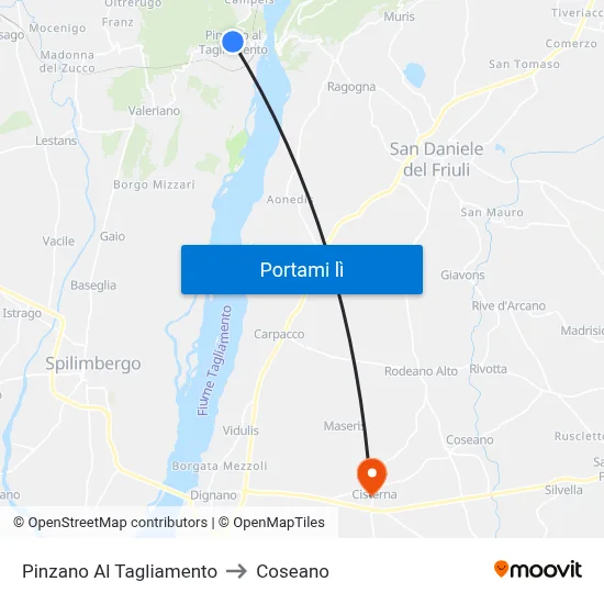 Pinzano Al Tagliamento to Coseano map