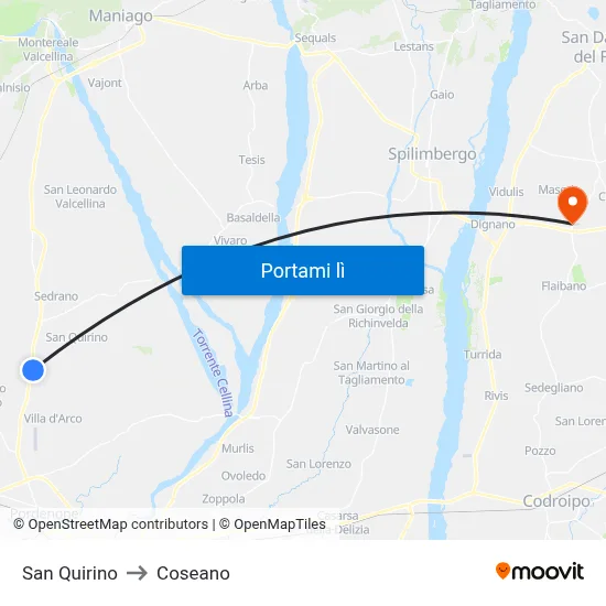 San Quirino to Coseano map