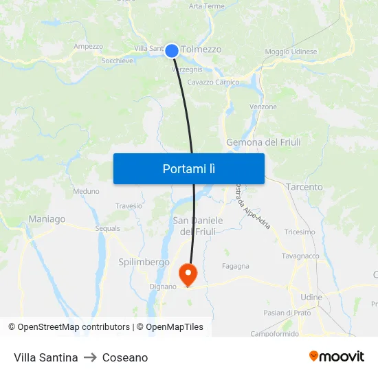 Villa Santina to Coseano map