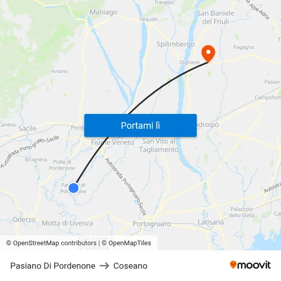 Pasiano Di Pordenone to Coseano map
