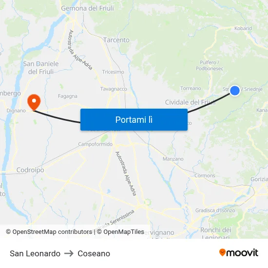 San Leonardo to Coseano map