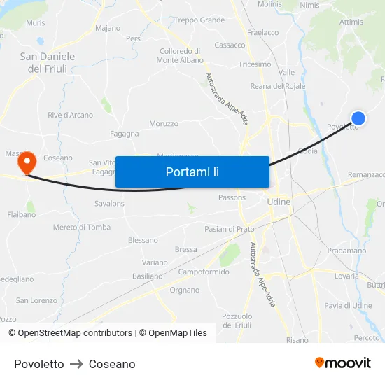 Povoletto to Coseano map