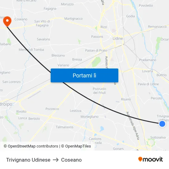 Trivignano Udinese to Coseano map