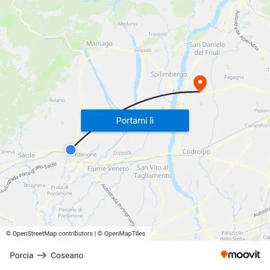 Porcia to Coseano map