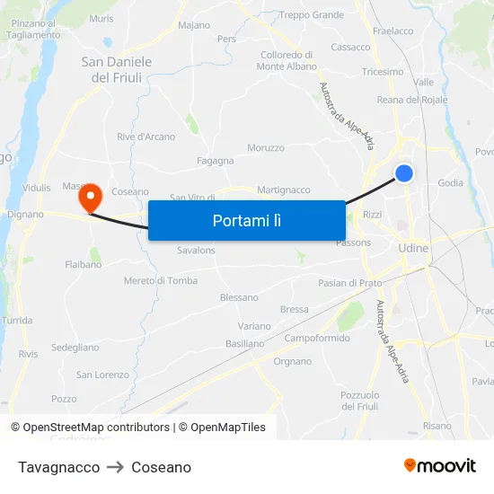 Tavagnacco to Coseano map