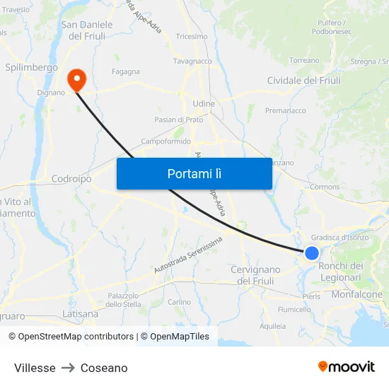 Villesse to Coseano map