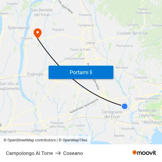 Campolongo Al Torre to Coseano map