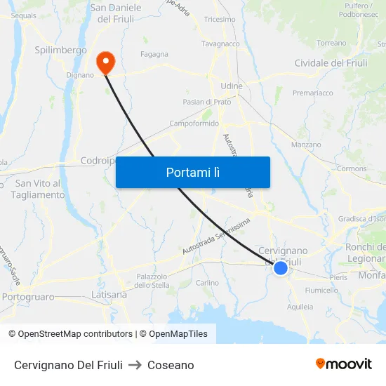 Cervignano Del Friuli to Coseano map