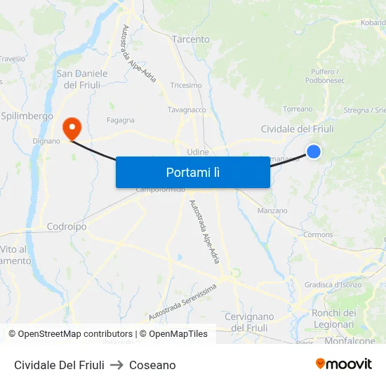 Cividale Del Friuli to Coseano map