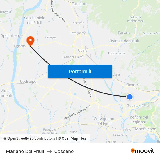 Mariano Del Friuli to Coseano map