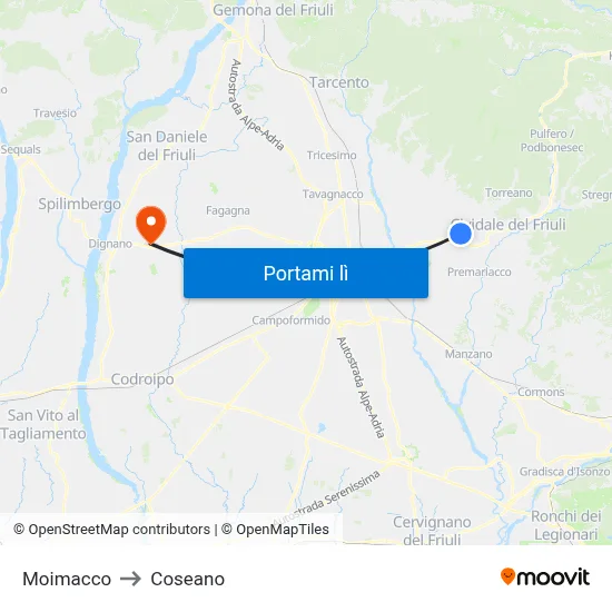Moimacco to Coseano map