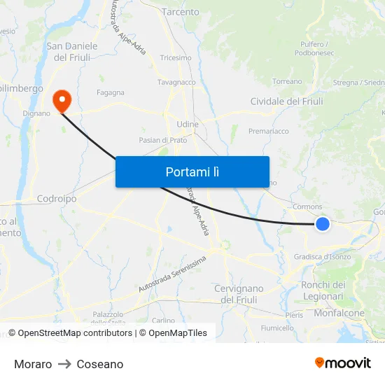 Moraro to Coseano map