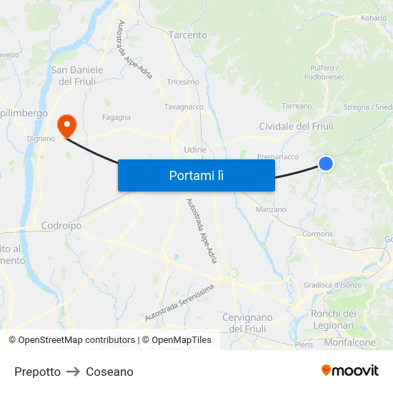 Prepotto to Coseano map