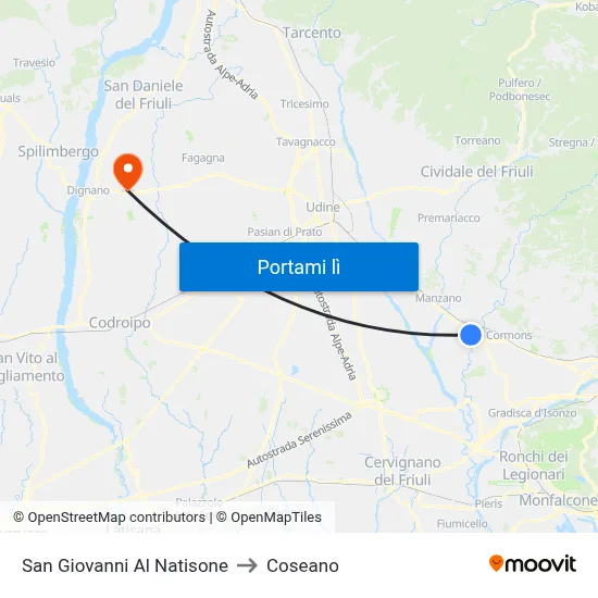 San Giovanni Al Natisone to Coseano map