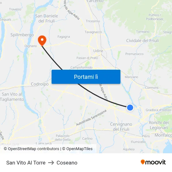 San Vito Al Torre to Coseano map