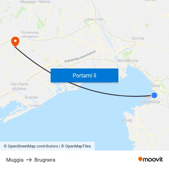 Muggia to Brugnera map