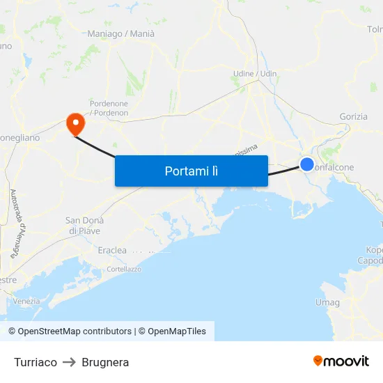 Turriaco to Brugnera map