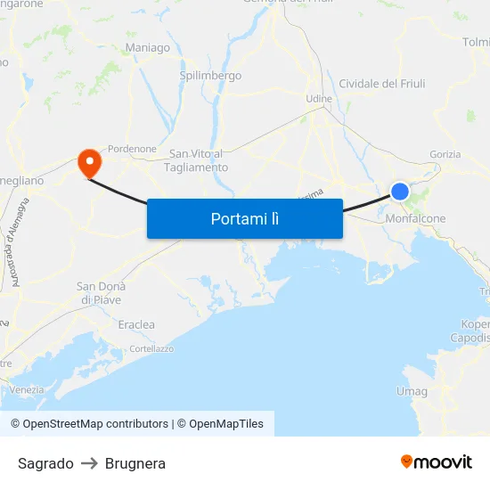 Sagrado to Brugnera map