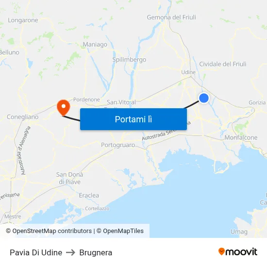 Pavia Di Udine to Brugnera map