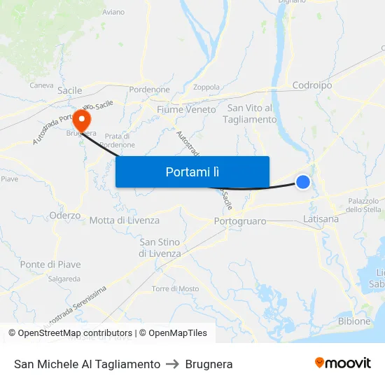 San Michele Al Tagliamento to Brugnera map