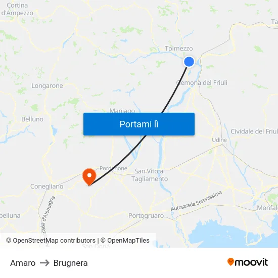 Amaro to Brugnera map