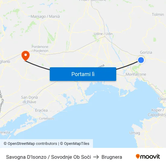 Savogna D'Isonzo / Sovodnje Ob Soči to Brugnera map