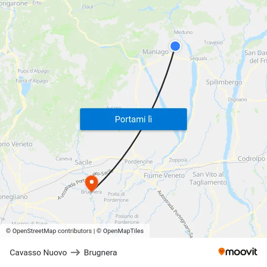 Cavasso Nuovo to Brugnera map