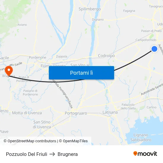 Pozzuolo Del Friuli to Brugnera map