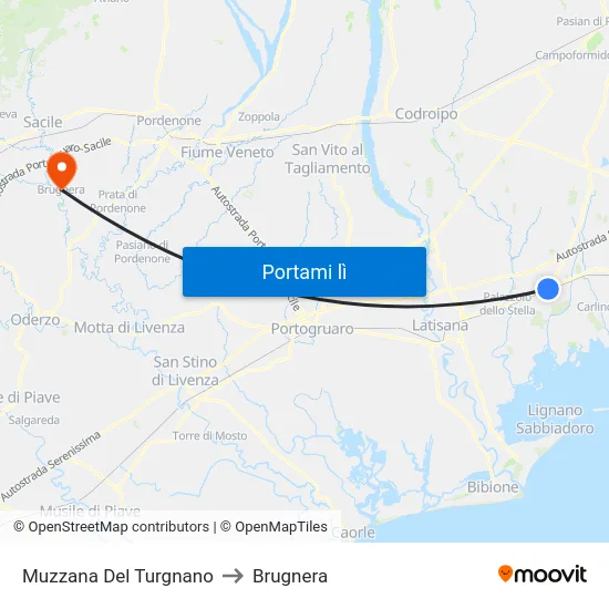Muzzana Del Turgnano to Brugnera map