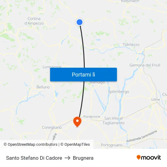 Santo Stefano Di Cadore to Brugnera map