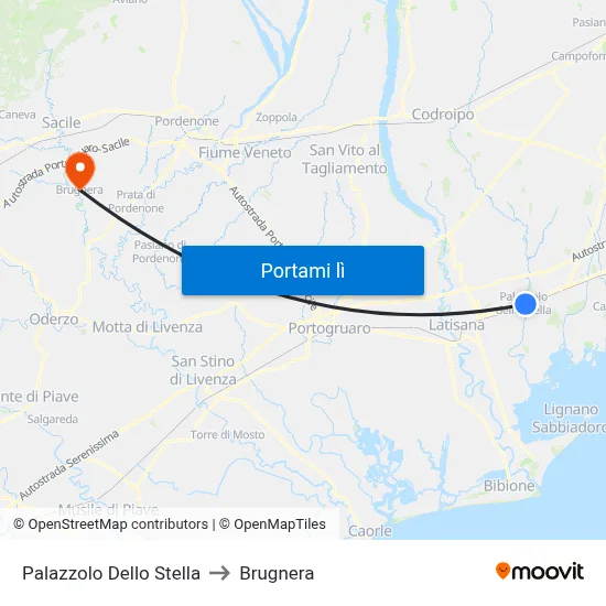 Palazzolo Dello Stella to Brugnera map