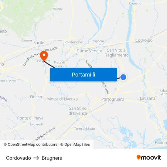 Cordovado to Brugnera map
