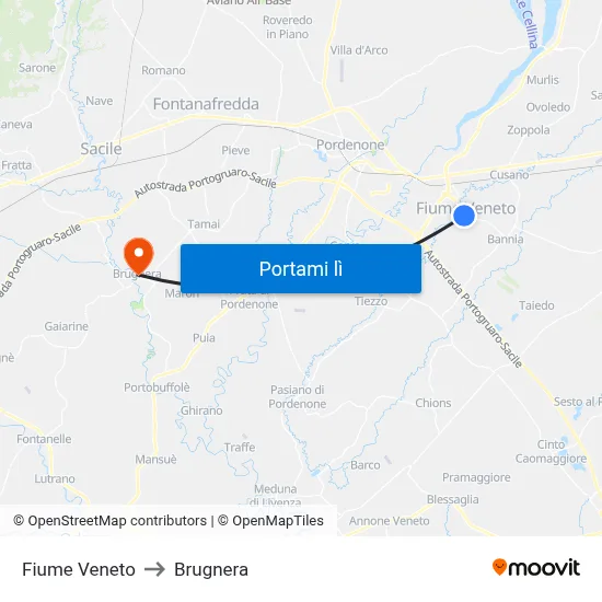 Fiume Veneto to Brugnera map