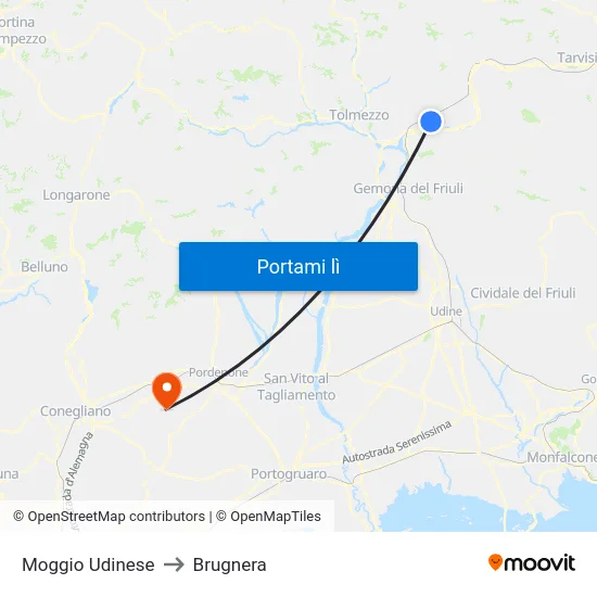 Moggio Udinese to Brugnera map