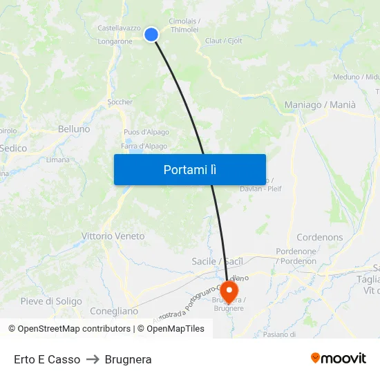 Erto E Casso to Brugnera map