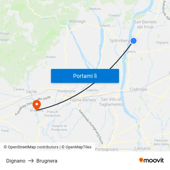 Dignano to Brugnera map