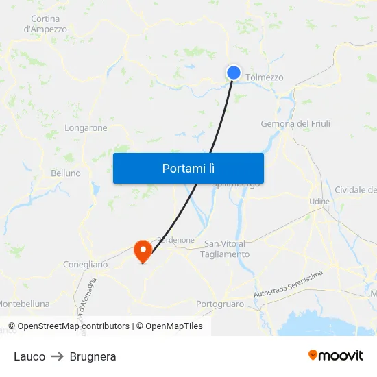 Lauco to Brugnera map