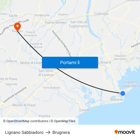Lignano Sabbiadoro to Brugnera map