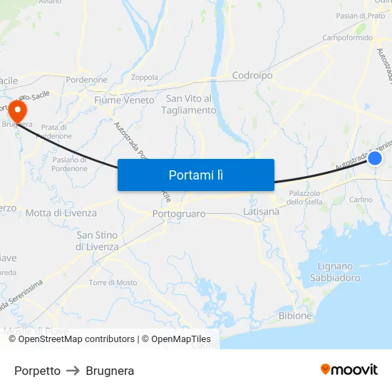 Porpetto to Brugnera map