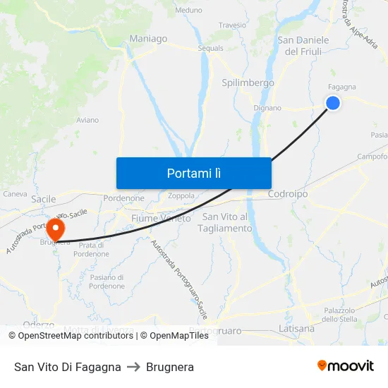 San Vito Di Fagagna to Brugnera map