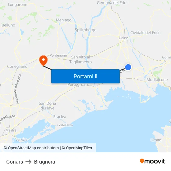 Gonars to Brugnera map