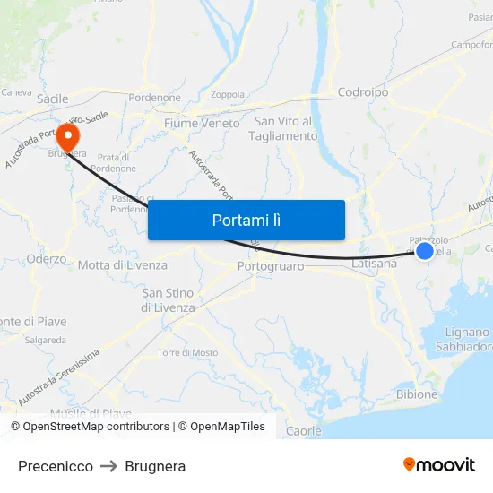 Precenicco to Brugnera map