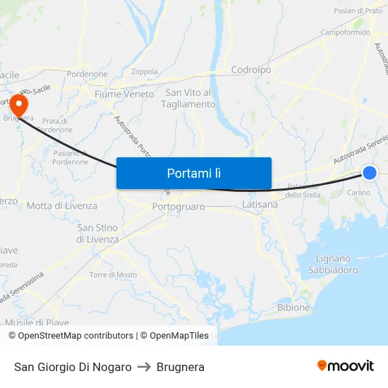 San Giorgio Di Nogaro to Brugnera map